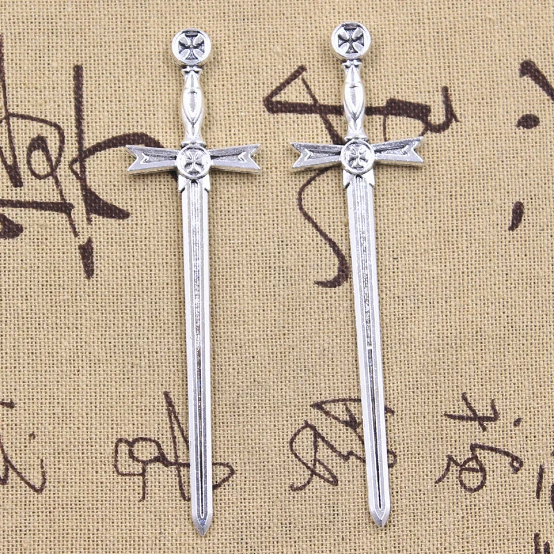 6pcs Charms Knight Sword Fencing Sword Antique Silver Color Pendants DIY Crafts Making Findings Handmade Tibetan Jewelry
