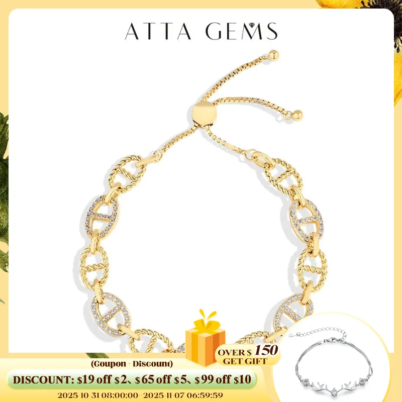 

ATTAGEMS D VVS1 Color Moissanite Diamond Bracelet for Women Men 925 Sterling Silver Adjustable chain Sparkling Hand Fine Jewelry