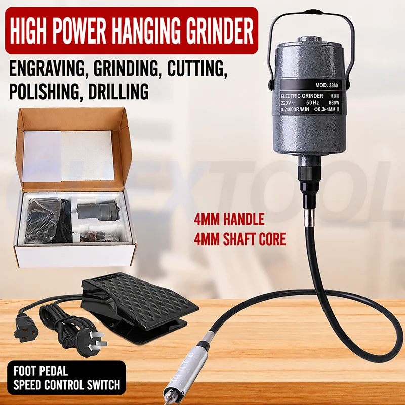 Hanging Grinder 680W 220V Flexible Shaft Tool 0.3-4mm Clamp 0-24000RPM for Polishing Carving