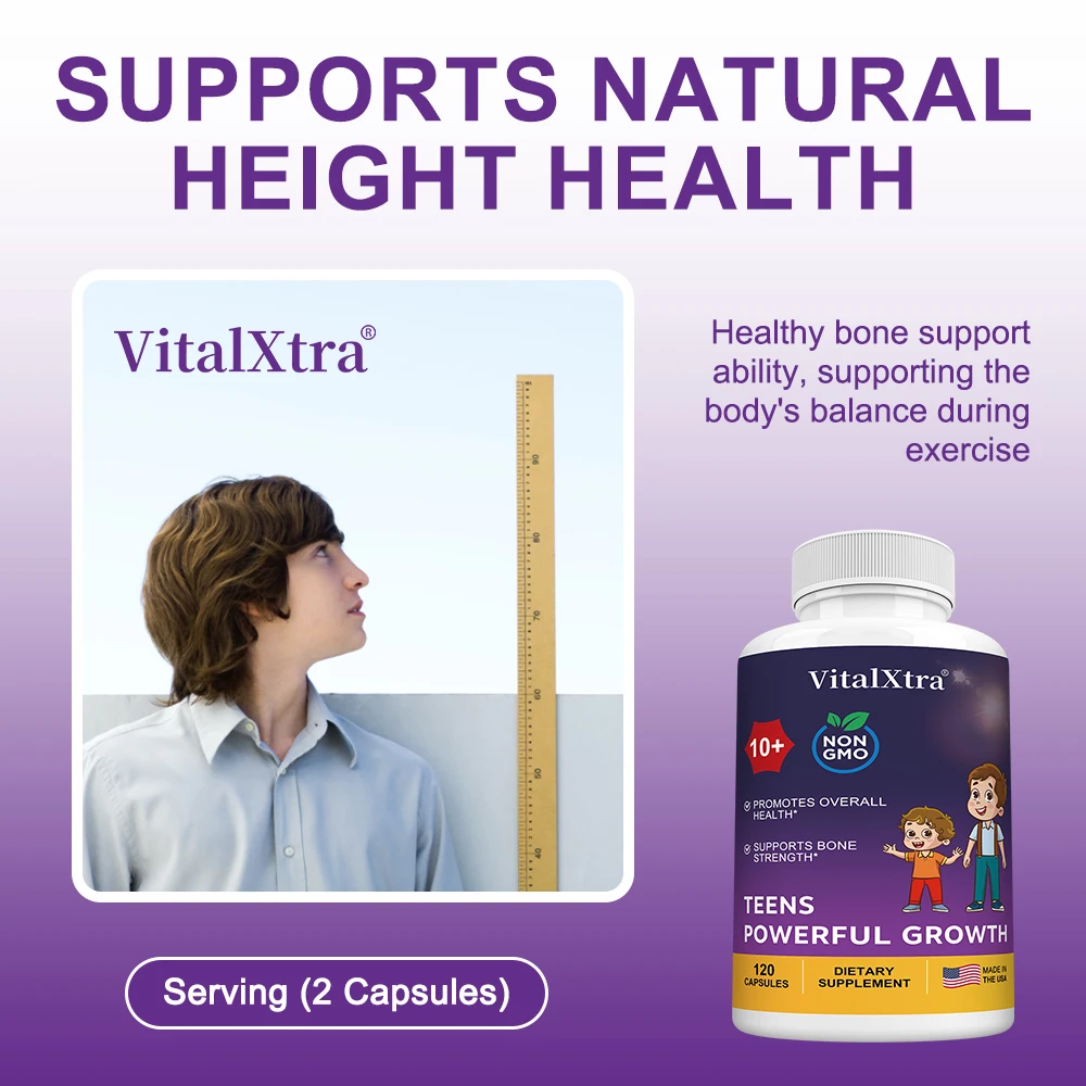 كبسولات مكملات النمو القوية للمراهقين، تحتوي على فيتامين د3 + ك2، كالسيوم، لتقوية العظام وتعزيز المناعة #3