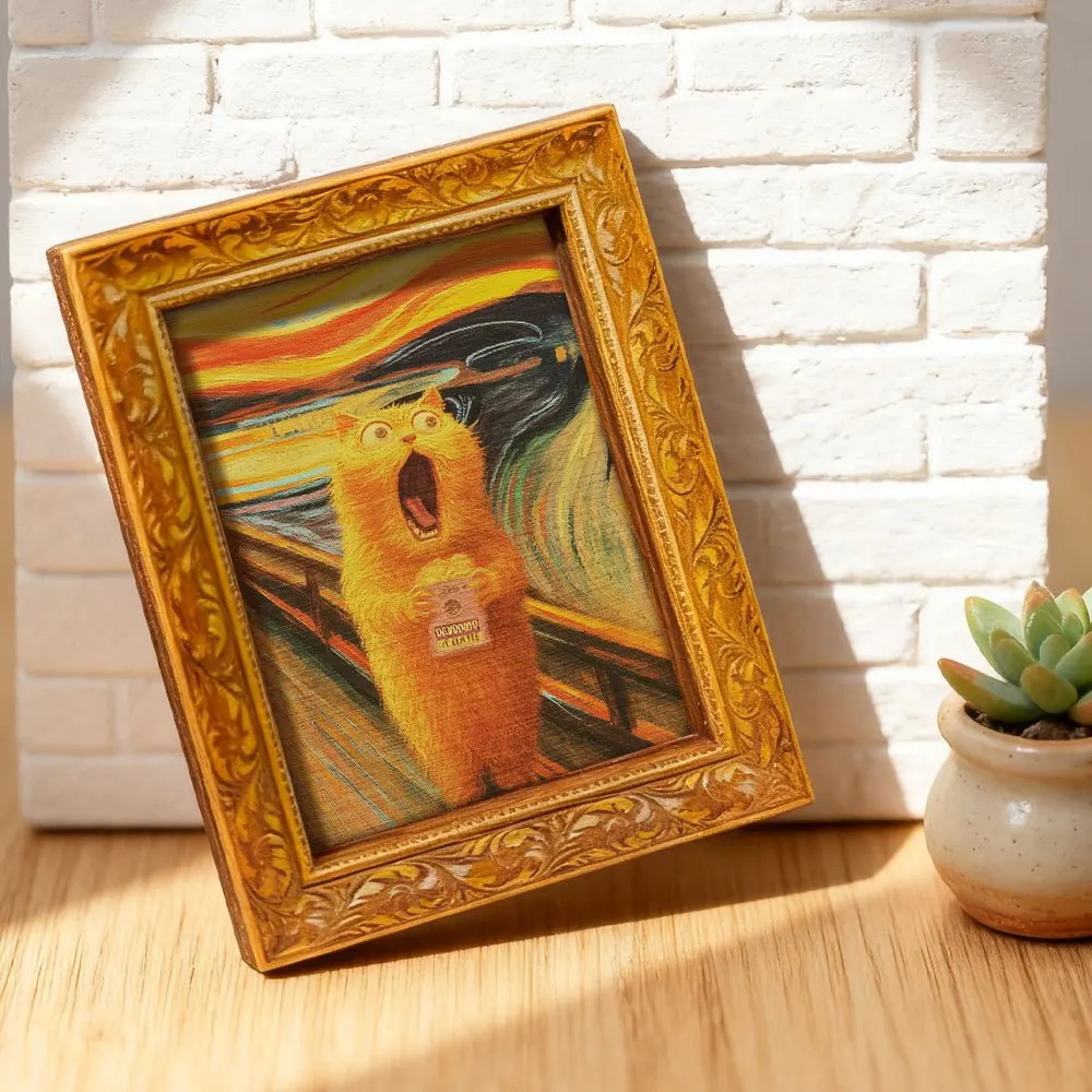 The Scream Cat Fridge Magnet, Vintage Framed Magnetic Art, Full Back Magnet for Kitchen Refrigerator & Home Decor,Cat Lover Gift