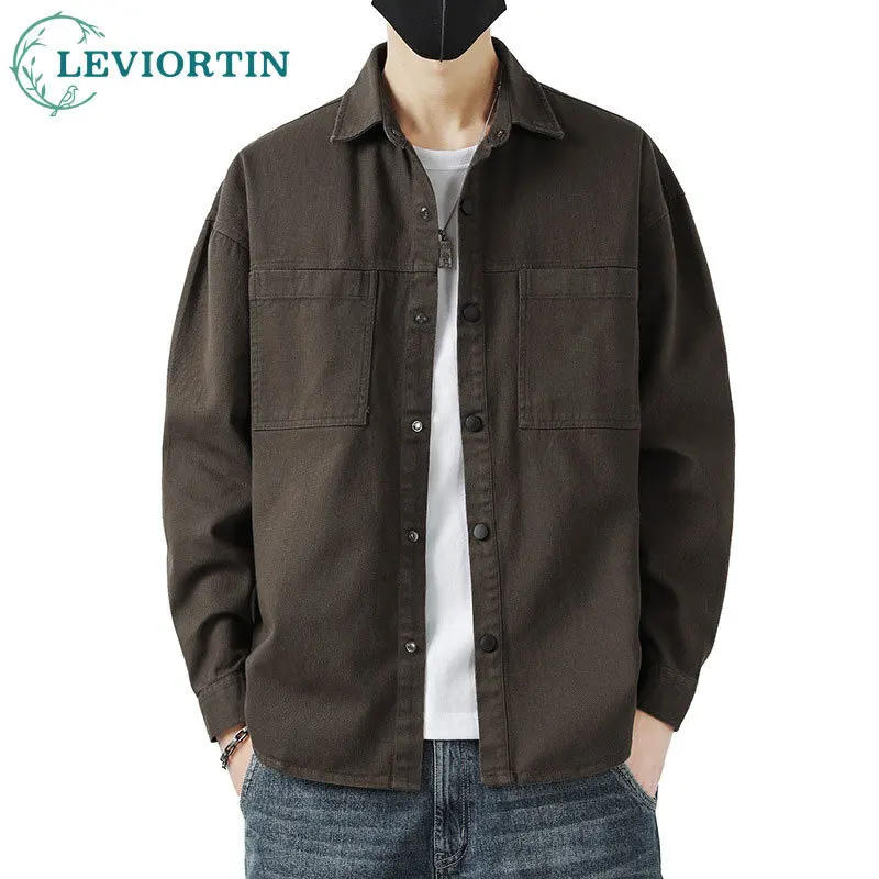 

Men's 2025 Spring and Autumn Youth Trendy Fashion Versatile Light Mature Casual Loose Collar Work Clothes Long Sleeve Shirt