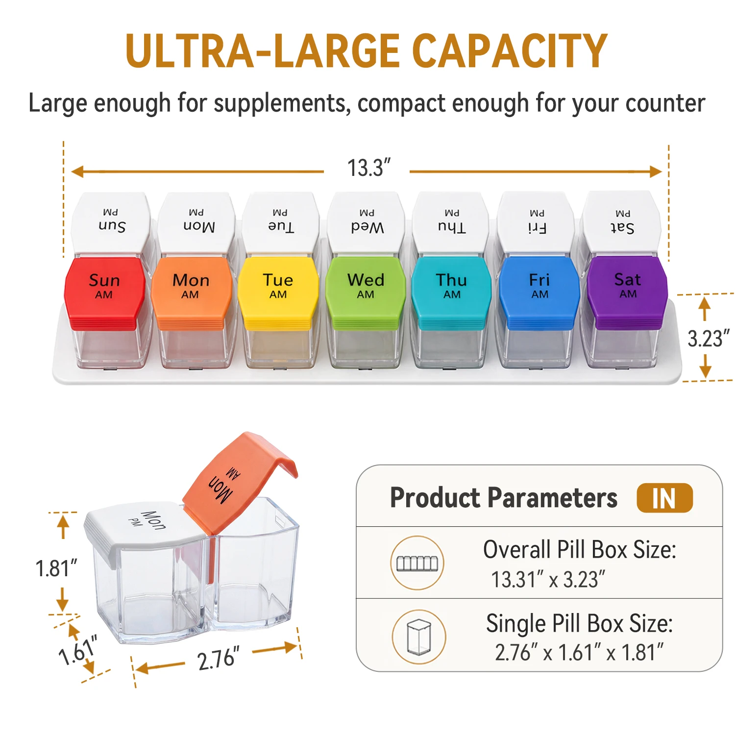 Extra Large Weekly Pill Organizer 2 Times a Day, XXL 7 Day AM PM Pill Box, Large Compartments Big Pill Case for Vitamins