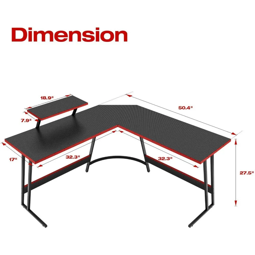 L Shaped Gaming Desk Computer Corner Desk PC Gaming Desk Table with Large Monitor Riser Stand