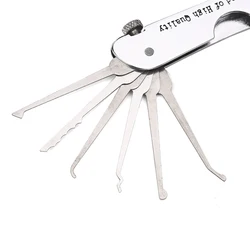 Practice Lock Lock Picking Set Foldable 7 in 1 Stainless Steel Lock Pick Set with Wrench Compact Training Kit for Beginners