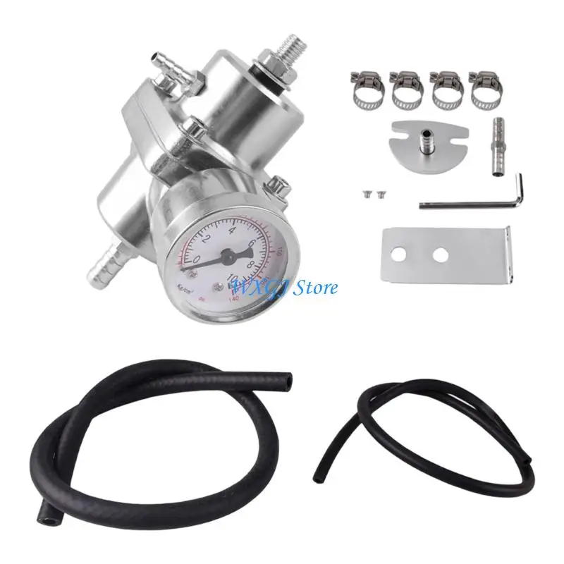 37JE Automotive Pressure Regulator with Pressure Meter, Hose Hardware and Aluminum Body for Repair and Tuning Work