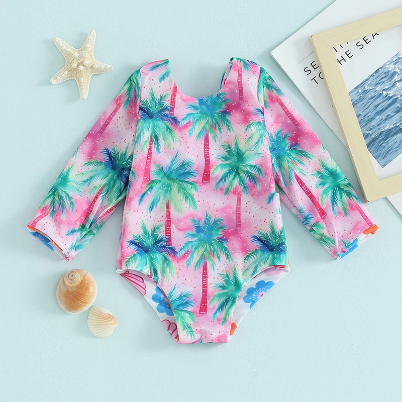 Baby Kids Girl Swimwear Floral Print Back Bandage Knot Cutout Monokini Swimsuits Bathing Suits Beachwear