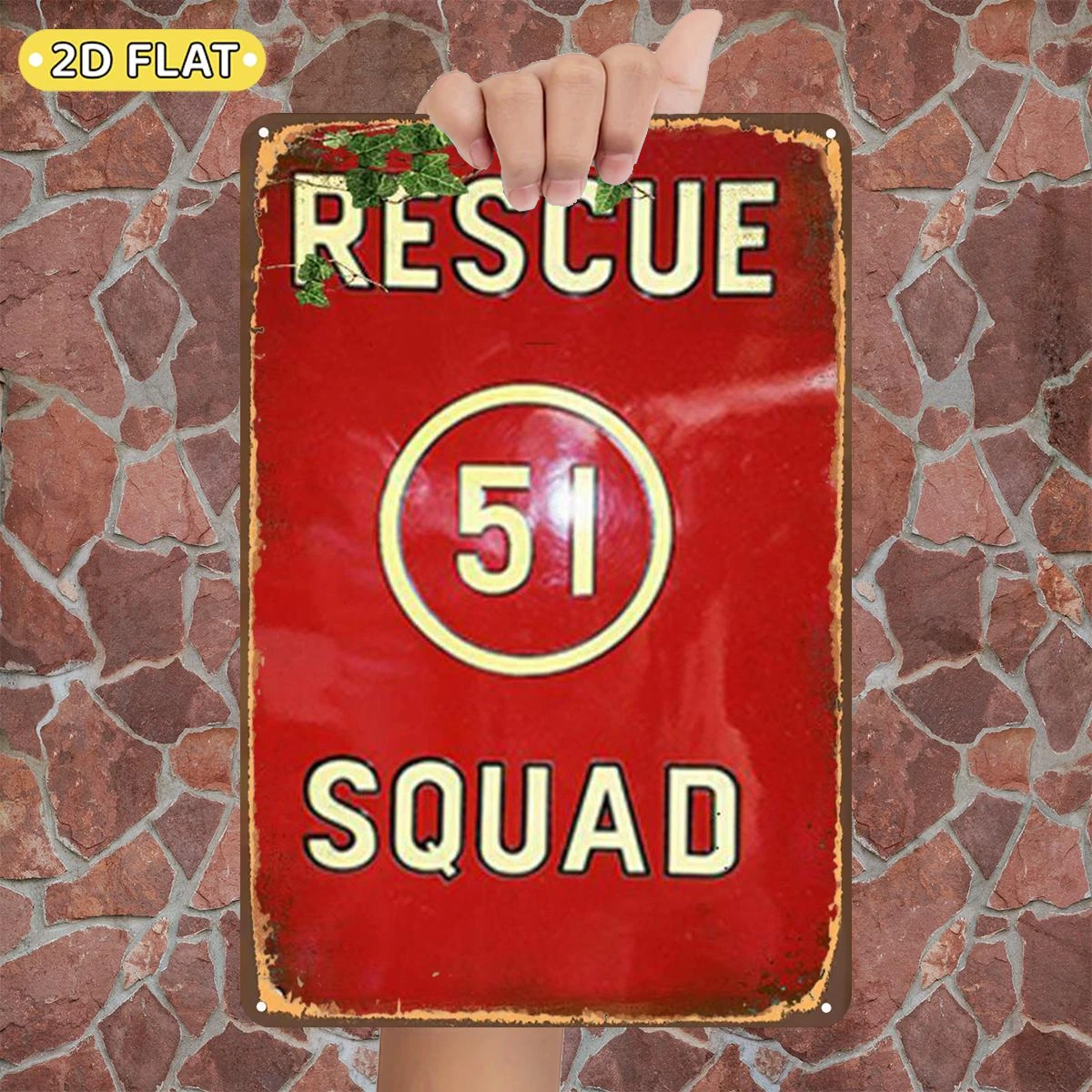 2D Flat 1pc, Rescue Squad 51, Metal Lron Sign, Size(8