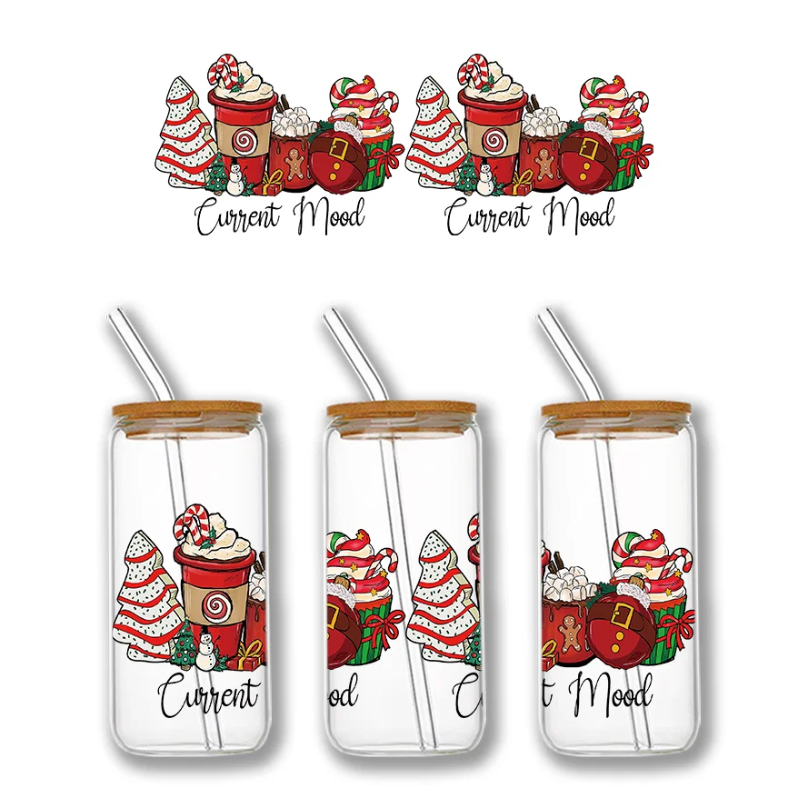 UV DTF Transfer Stickers natale a tema Libbey Cup Wrap Iron per vetro 16oz Can