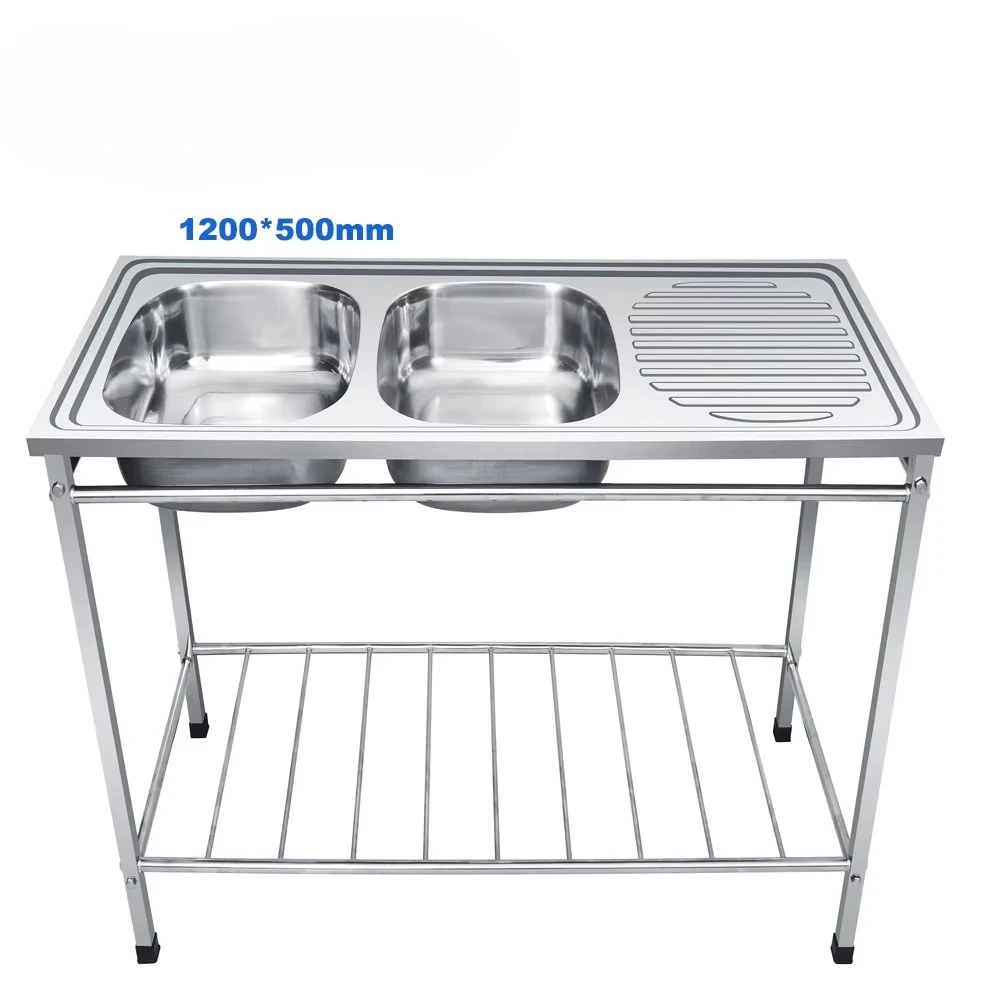 2021 High Quality Home Stainless Steel Double Bowl Kitchen Sink Cabinet Durable Factory Sink With Drainboard