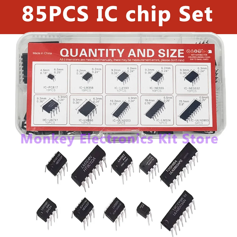 85PCS Integrated Circuit IC NE555 LM324 LM358 ULNN2803 IC chip kit DIP single precision timer 10 kinds diy kit electroni tentacl
