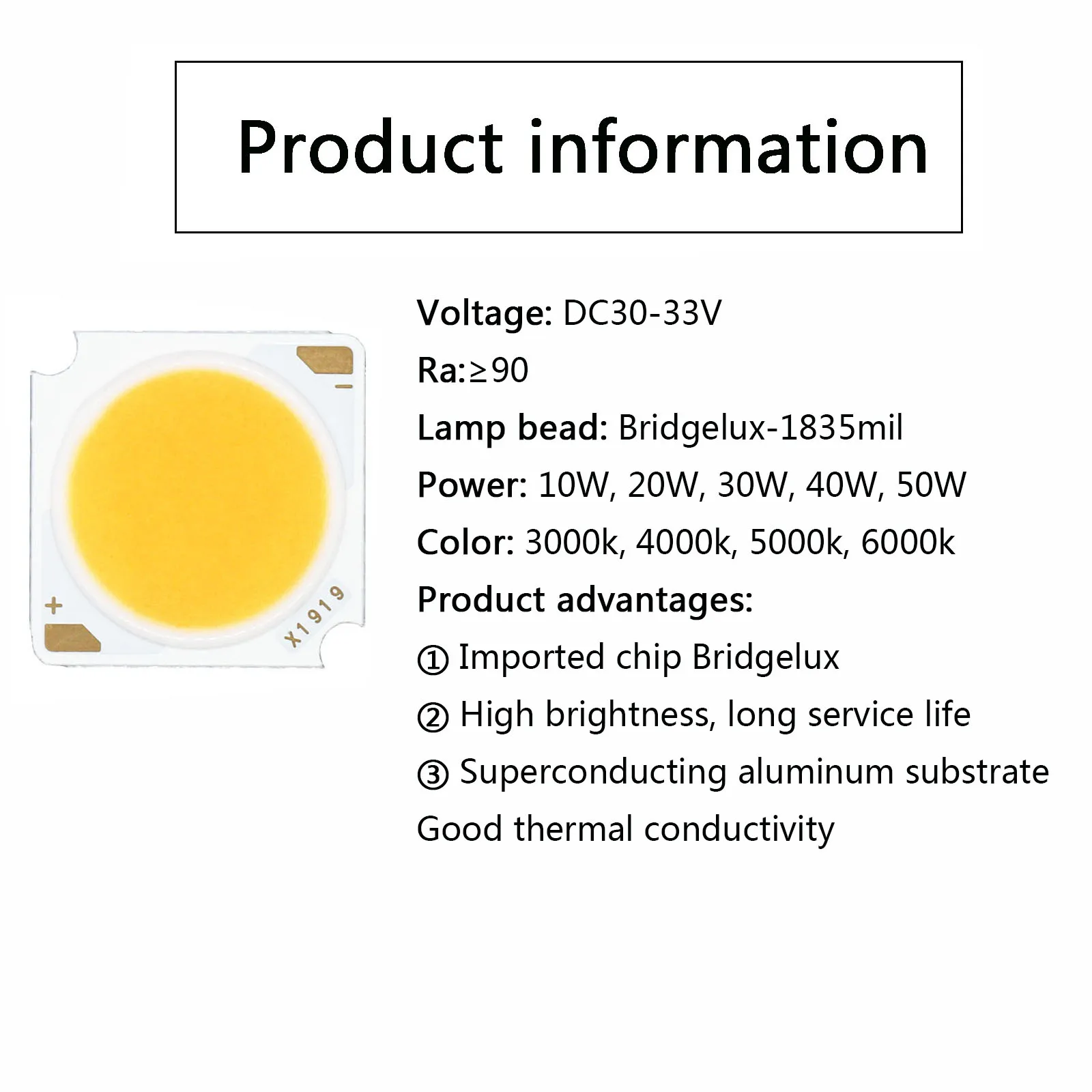 5 stücke 10w 20w 30w 40w 50w Bridge lux Chip LED Cob Leuchtdiode Cri≥ 90 Lampe Perle 19mm DIY für LED-Lampe Scheinwerfer Zubehör