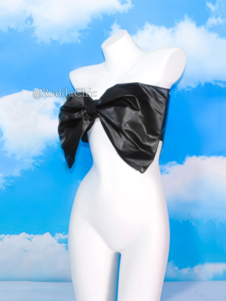 REDDACHiC ICON Bow Strapless Tube Top Summer Bandeau Faux Leather Corset Crop Black Sling Vest Sexy Women Music Festival Outfits
