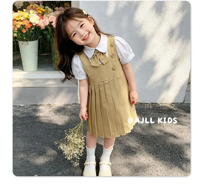 British School Style Kids Dress Middle Big Kids High End Temperament Princess Dress Girls Pleated Skirt Summer