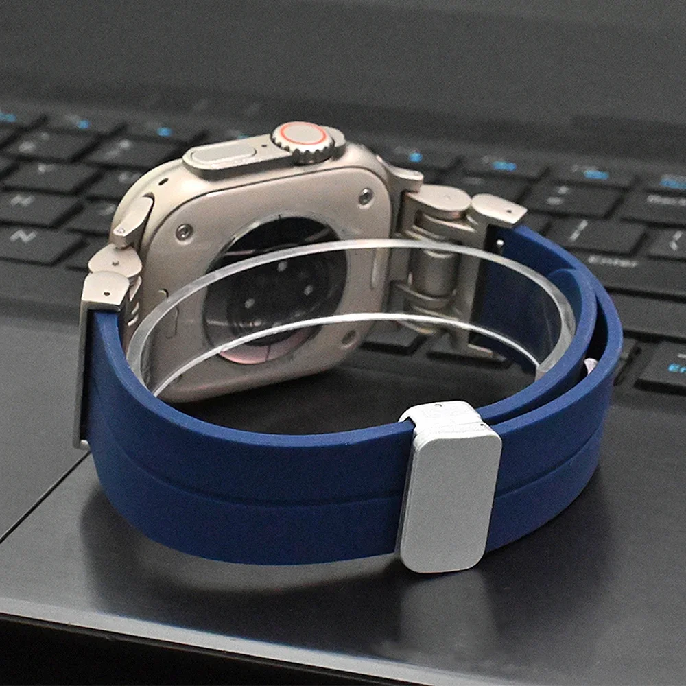 Спортивный силиконовый браслет для Apple Watch Ultra2 49 мм 10 46 мм, мягкий ремешок с магнитной пряжкой для iWatch Series 9 8 7 6 5 45 мм 44 мм