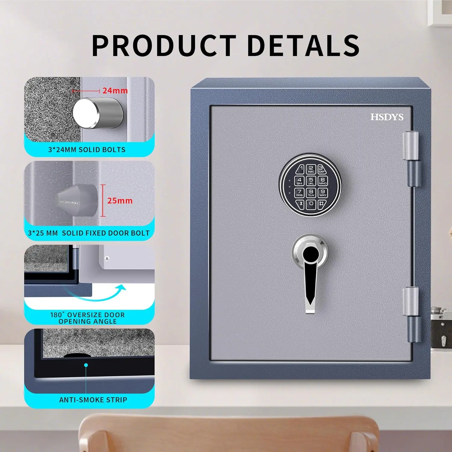 Firproof Safe Box 1.8 Cubic Feet,Security Safe With Digital Keypad and Key Lock, Home Safe Locker Box For Documents,Jewelry,Mone