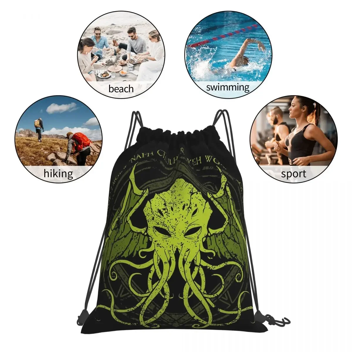 Cthulhu-lovecraft-mochilas de diseño de canto desgastado V2, bolsas con cordón, paquete de cordón, bolsa deportiva de bolsillo, bolsa de libros