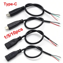 1/5/10Pcs USB Type C Male Female Plug Power Supply Charger Connector 2 Pin 4 Pin USB-C DIY Repair Cable Welding Type Wire 0.25M