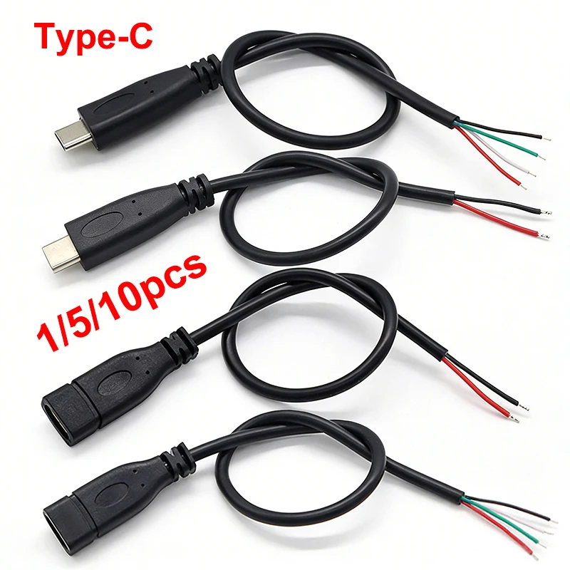 1/5/10Pcs USB Type C Male Female Plug Power Supply Charger Connector 2 Pin 4 Pin USB-C DIY Repair Cable Welding Type Wire 0.25M