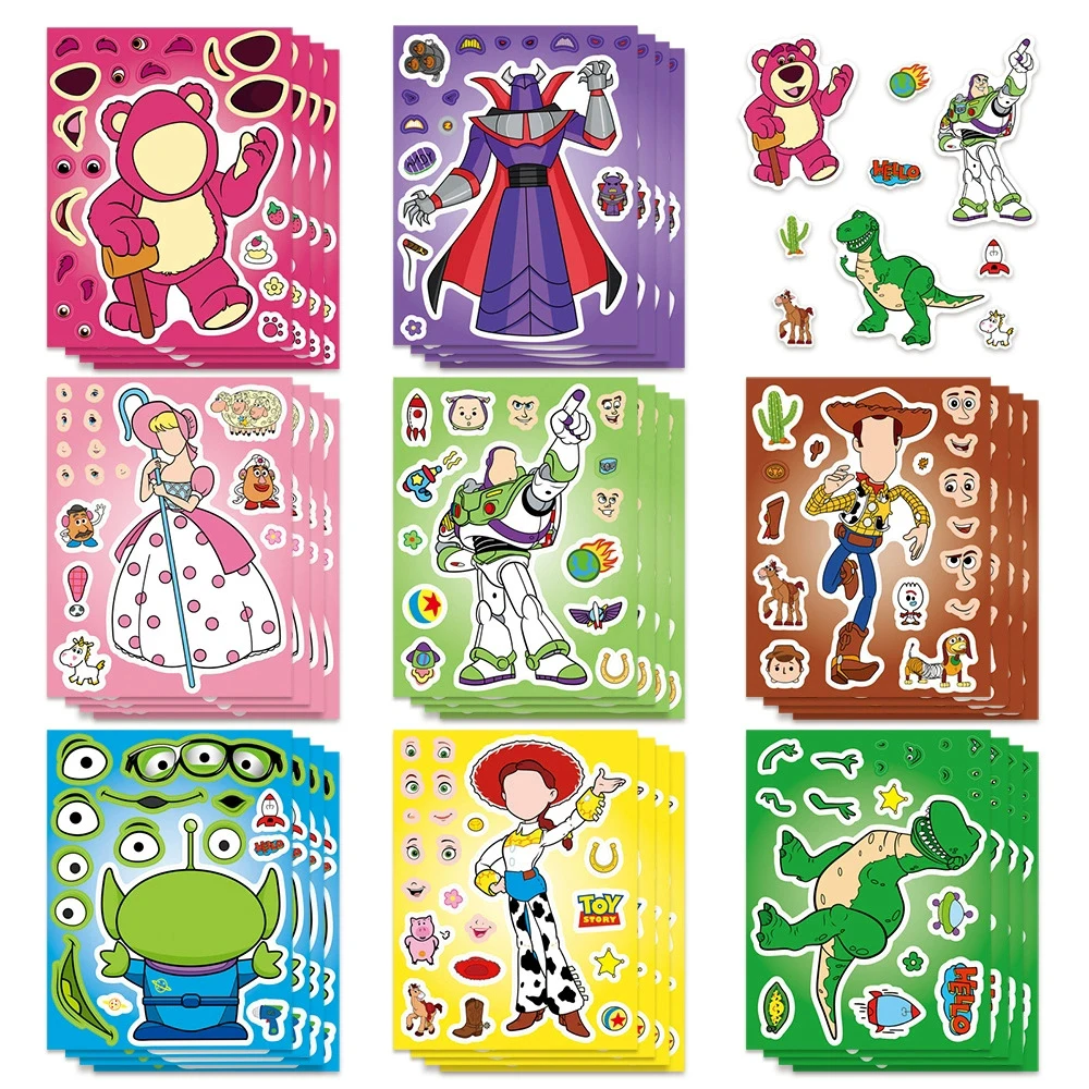 

8/16sheets Disney Cartoon Toy Story Puzzle Stickers Fun Buzz Lightyear Make a Face DIY Fun Assemble Jigsaw Decals Decoration Toy