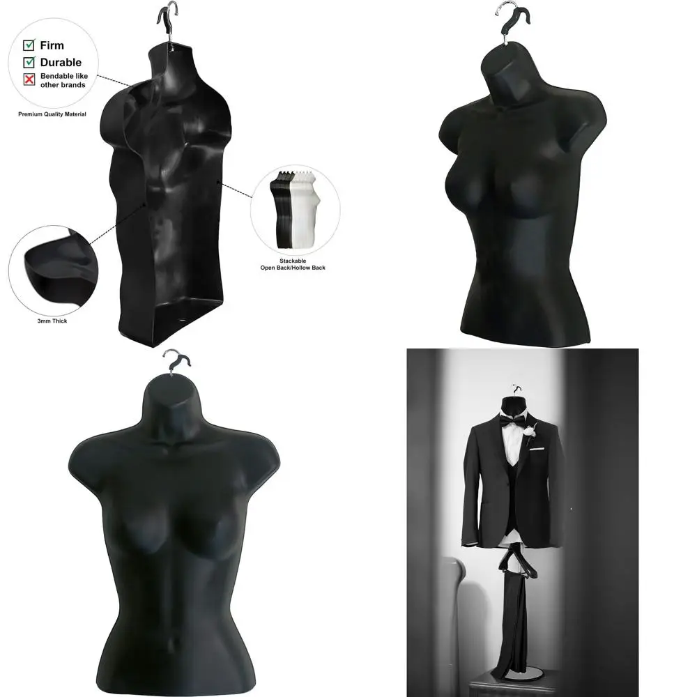 

Stackable Male & Female Black Mannequin Torso for T-Shirt Displays, Countertops, and Design in S-M Size