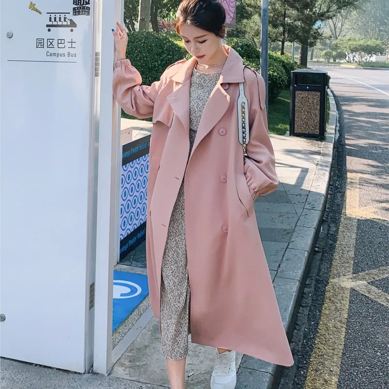 Pink Coat Women's New Mid-Length Small Hepburn Style Drape