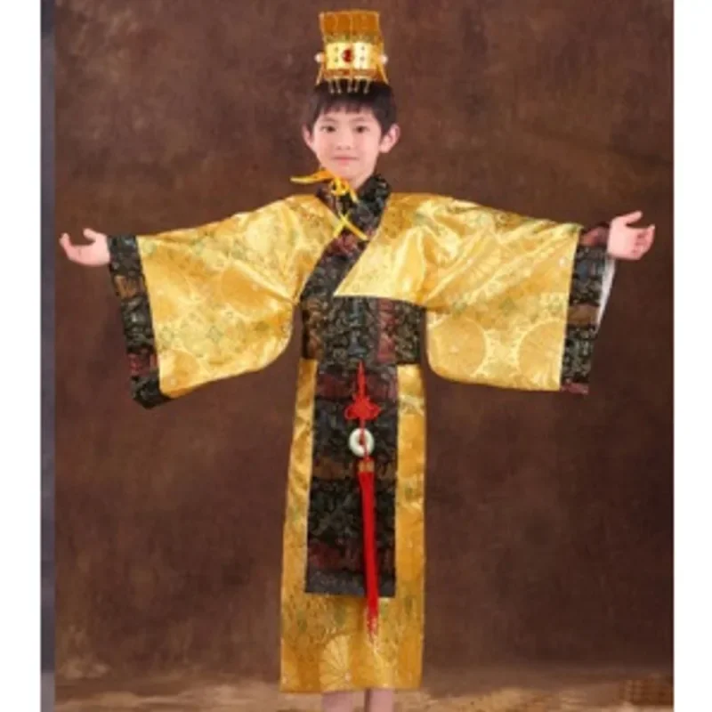 Vestido hanfu tradicional chino para hombres y niños, ropa roja de escenario, traje tang, conjunto de Bata y sombrero