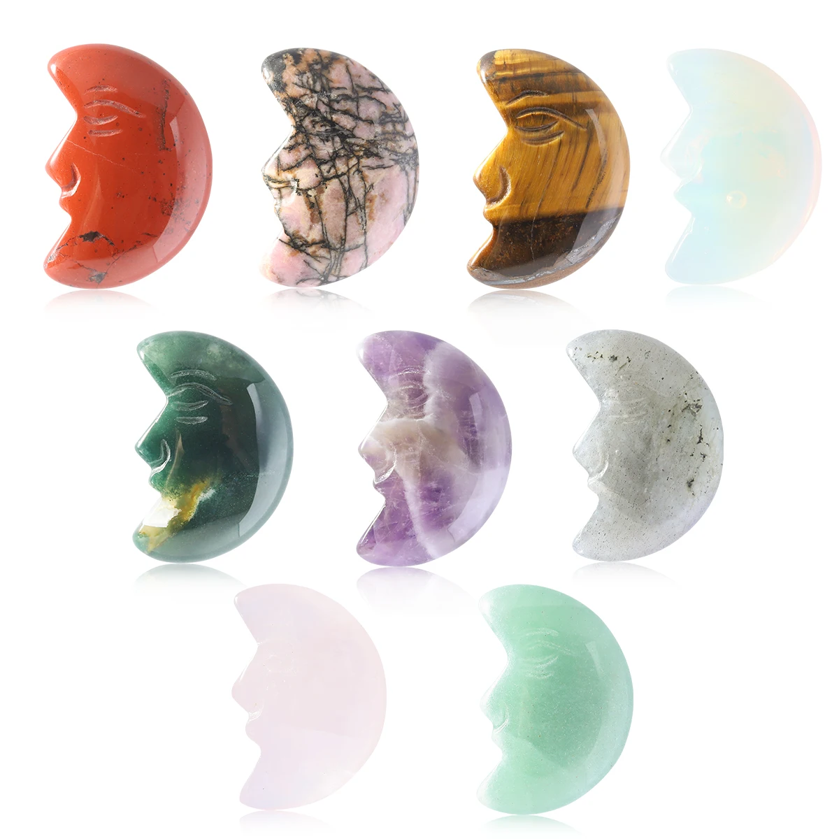 Natural Stone Moon Shaped Statue Crystal Amethyst Reiki Healing Energy Gem Mineral Specimen DIY Jewelry Ornament Home Decor