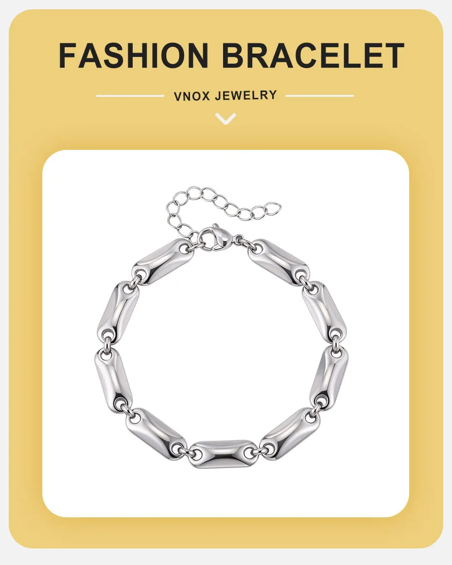 Vnox Silberfarbene Gliederarmbänder für Herren, Edelstahl, verstellbar, 18–23 cm Länge, modisches Hip-Hop-Armband für Männer und Jungen, Geschenk für Papa – Detail 1