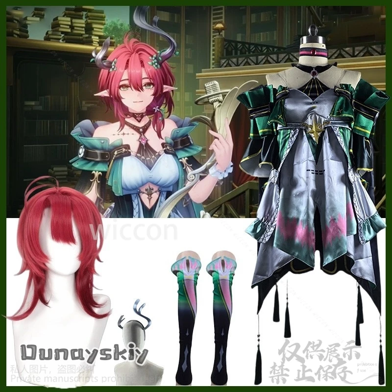 

Anime Game Wuthering Wave Cosplay Ciaccona Costume Forest Styles Dress Furry Horn Stocking Red Wigs Kawaii Lovely Cos Customized