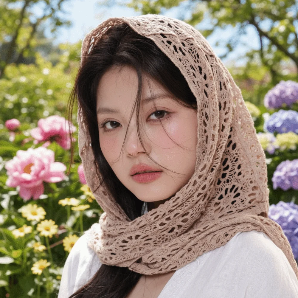 Fake Collar Knitted Triangle Scarf White Ethnic Style Crochet Flower Scarves Wraps Korean Style Hollow Out Lace Shawl Summer