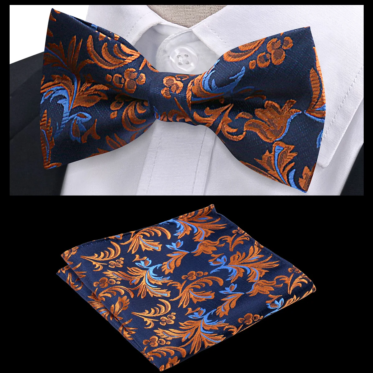 Elegant Men Bow Tie Set Luxury Paisley Stripe Print Bow Tie with Pocket Square 2 Pcs Banquet Business Formal Party Accessories