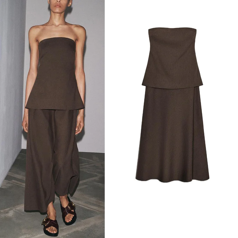 กระโปรงทรงเอเอวสูงผ้าลินินผสมลำลองสำหรับผู้หญิงใหม่ประจำฤดูร้อน