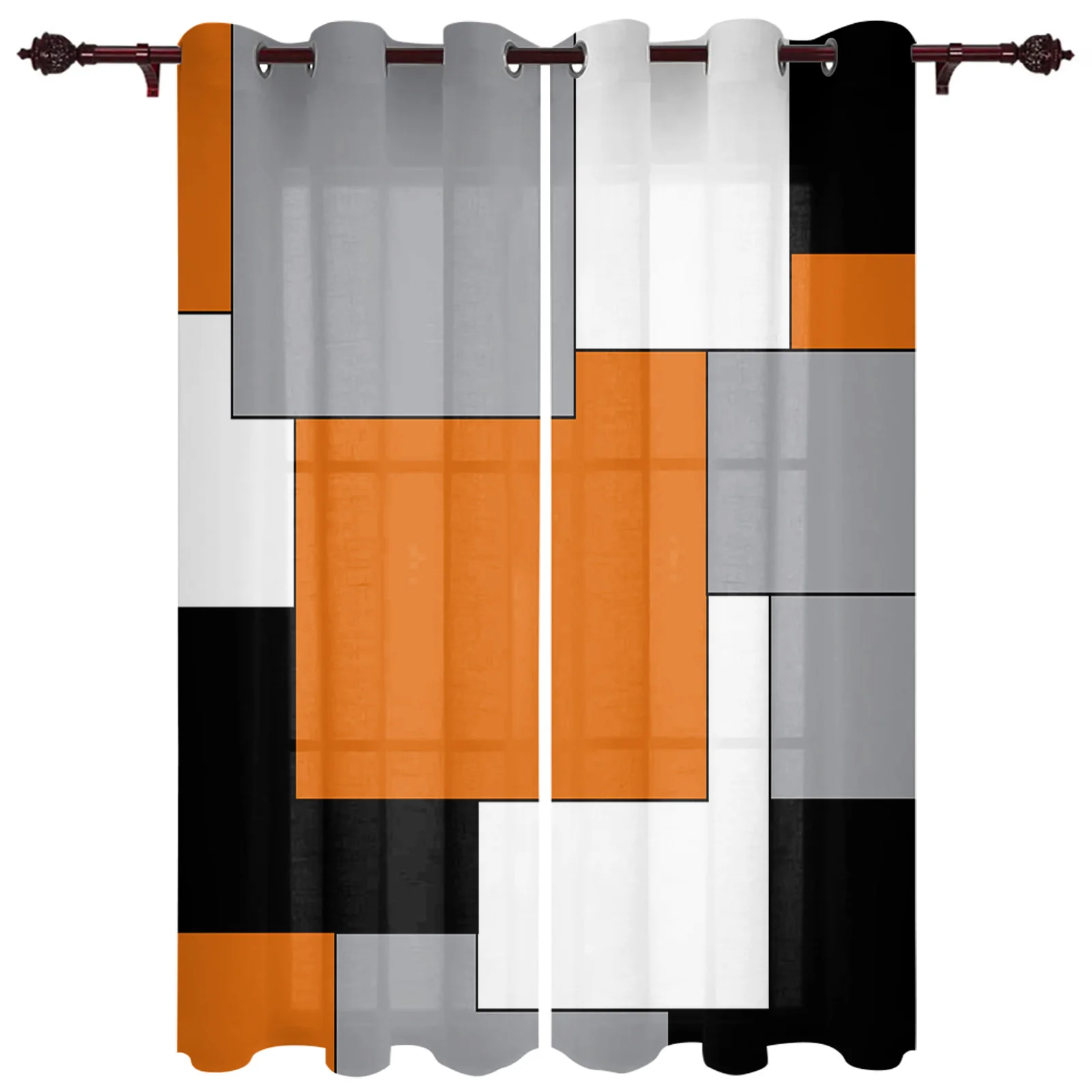 Orange Black Grey Abstract  Window Curtains for Living Room Bedroom Kitchen Window Treatments Valance Home Decor Drapes