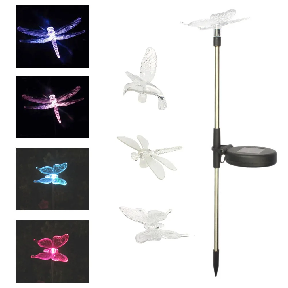 RGB LED Solar Garden Light Outdoor Waterproof Bird Dragonfly Butterfly Shape Night Lamp Path Lawn lantern for Garden Decoration