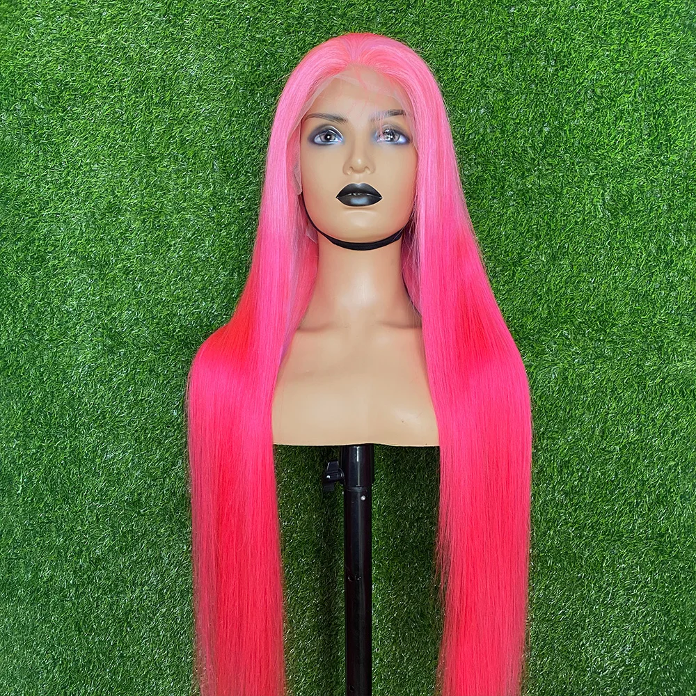 13X6 HD Lace Frontal Wigs Highlight Dark Pink Straight 13X4 Lace Front Wig 250 Density 613 Colored Human Hair Wigs For Women