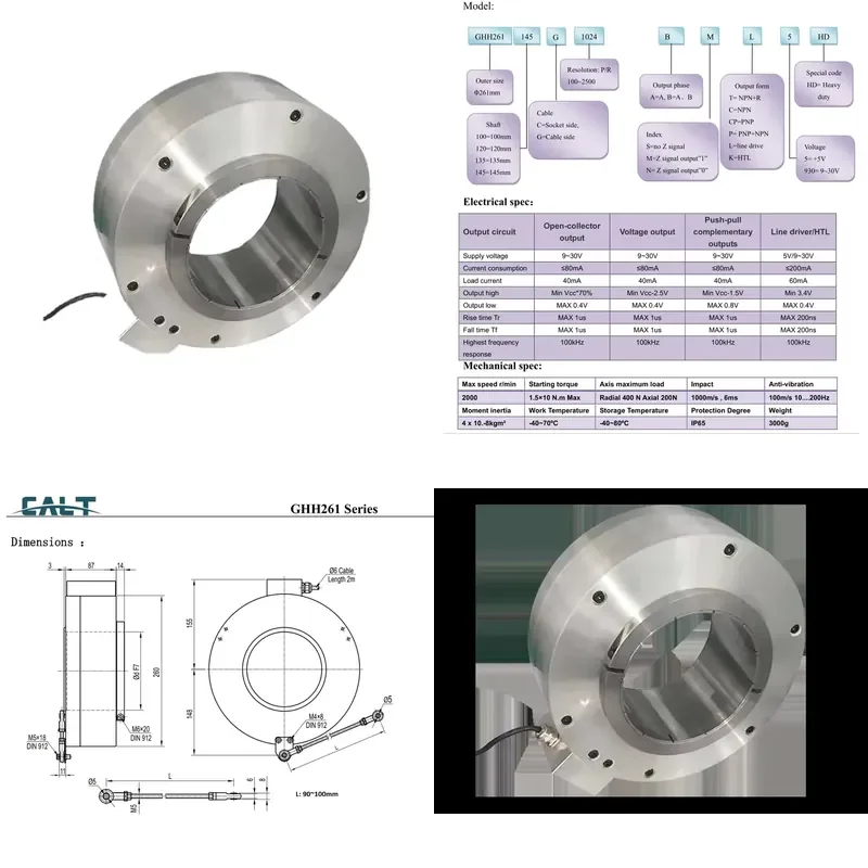 Heavy-duty Incremental Rotary Encoder- GHH261 Series Outer Size 261mm NPN/line Drive/Pushpull/HTL Output