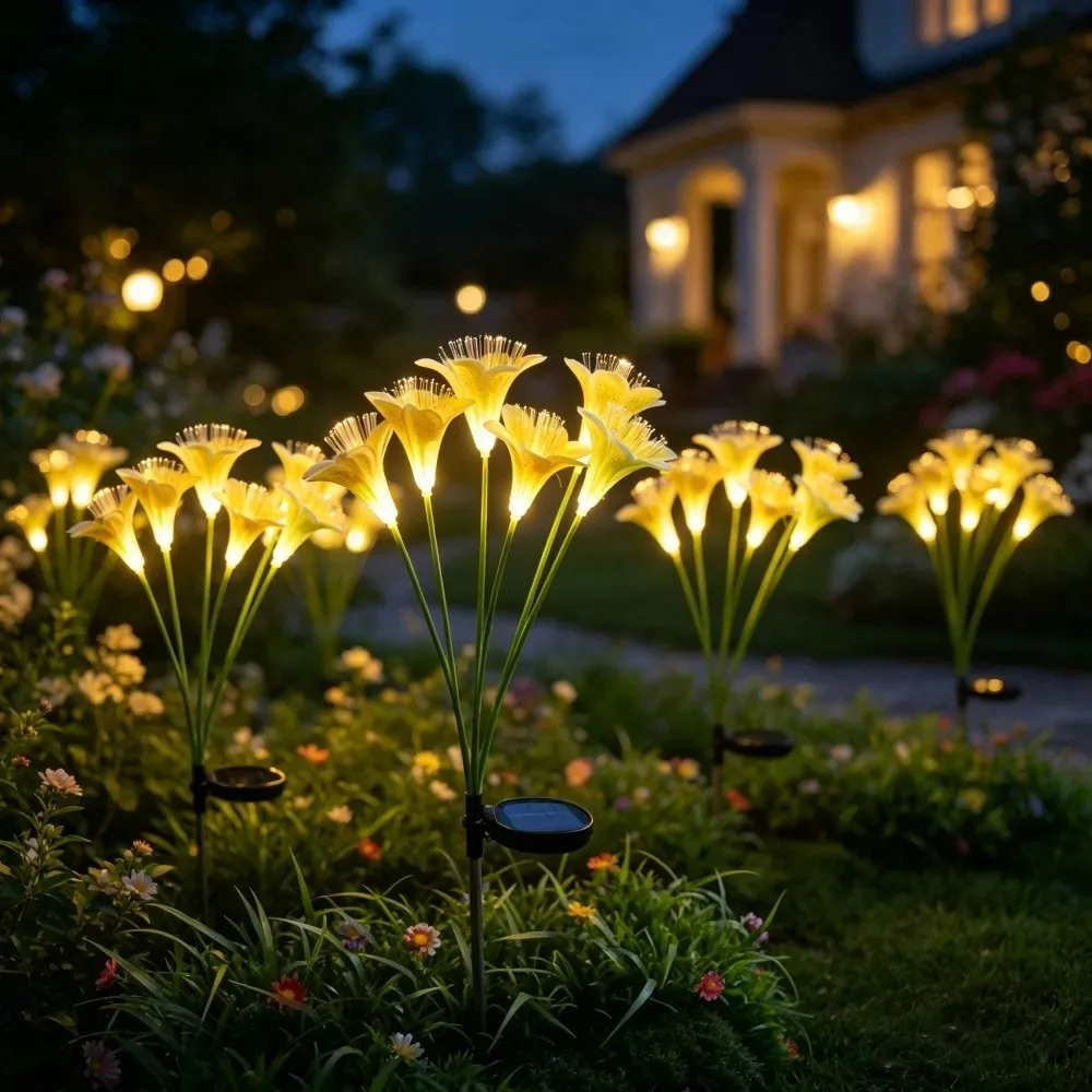 Solar Lily Flower Garden Light Outdoor Yard Landscape for Porch Balcony Fence Decor Soft Ambient Lighting Night Home Decor Gift
