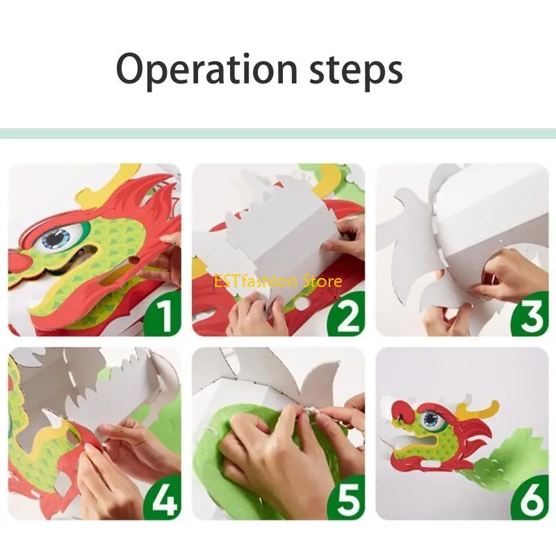 Y5GC DIY-Handwerksset chinesischen Stil, 3D-Papierdrache, Neujahrsdrache, Cosplay-Requisiten