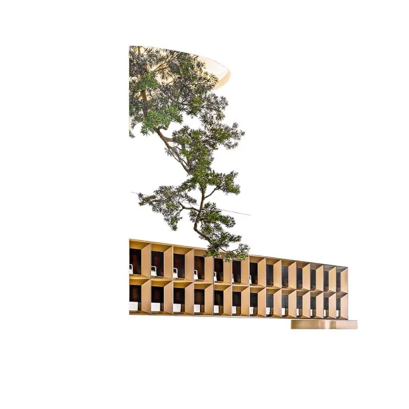Simulation upside down pine false welcome pine wall hanging decoration new Chinese office hotel large hanging window ornament