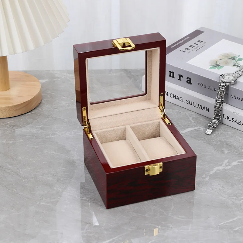 Red paint watch wooden box, multi-window storage display gift box, watch box