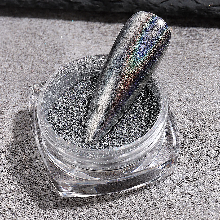 1Box Laser Glitter Chrome Nail Powders Silver Metal Mirror Dust Manicure accessories Pigment Brush DIY Nails Decorations LELSG-2