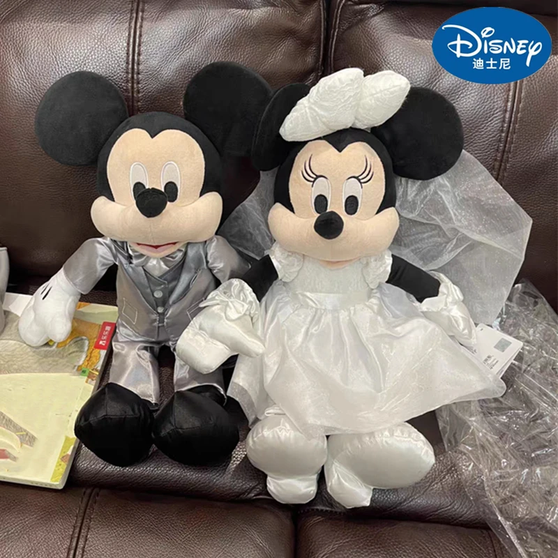 

Genuine 27cm Disney Kawayi Mickey Minnie Wedding Dress Models Plush Stuffed Toys Cartoon Couple Dolls Decoration For Kids Gift