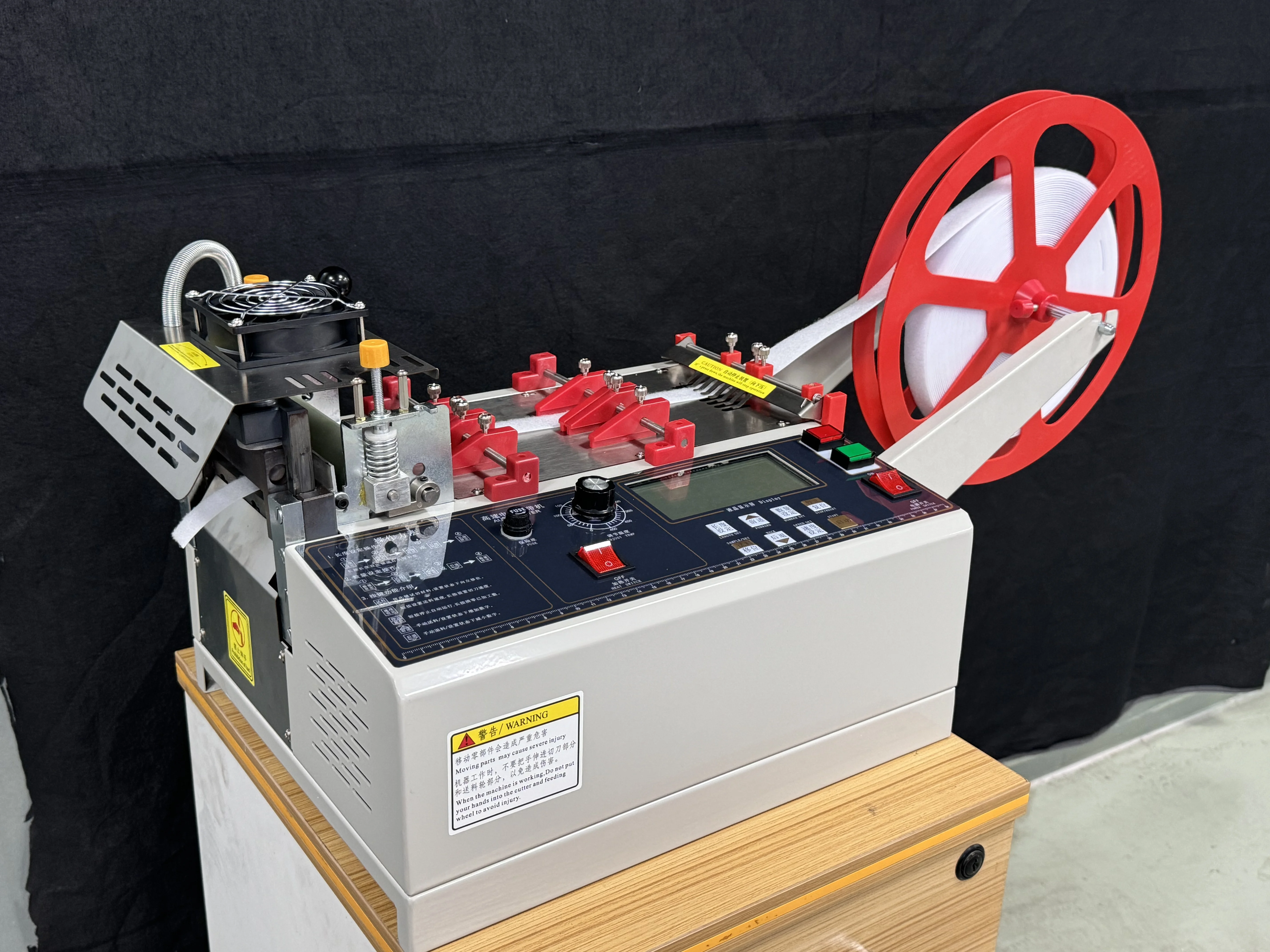 140T Computer automatic Single thermal  Cloth belt cutting machine  ,magic adhesive tape zipper webbing elastic belt cutter
