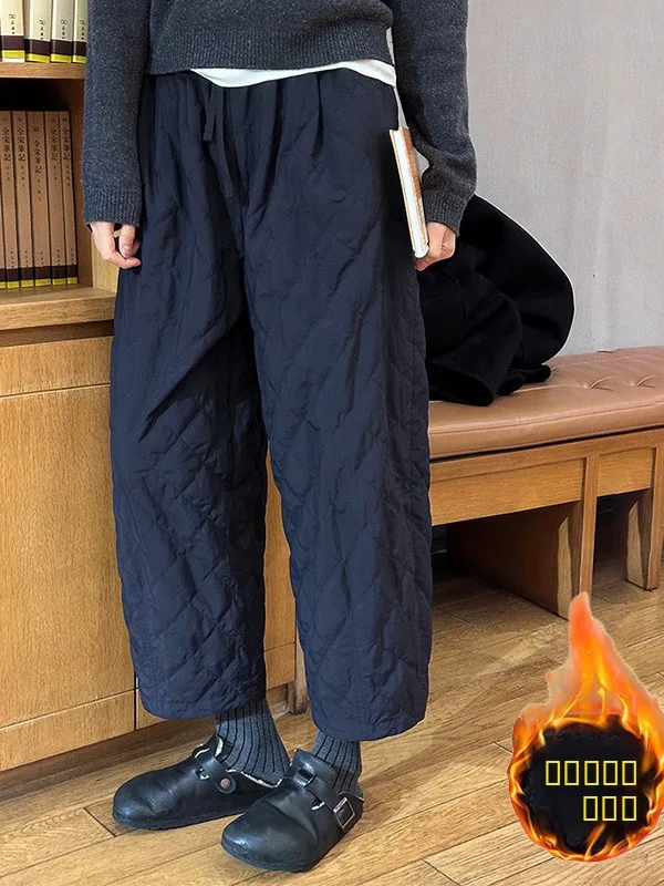 Thiened السراويل القطنية الدافئة فضفاضة واسعة الساق تسع نقاط بناطيل كاجوال للنساء عالية الخصر مستقيم الساق السراويل شتاء جديد #2