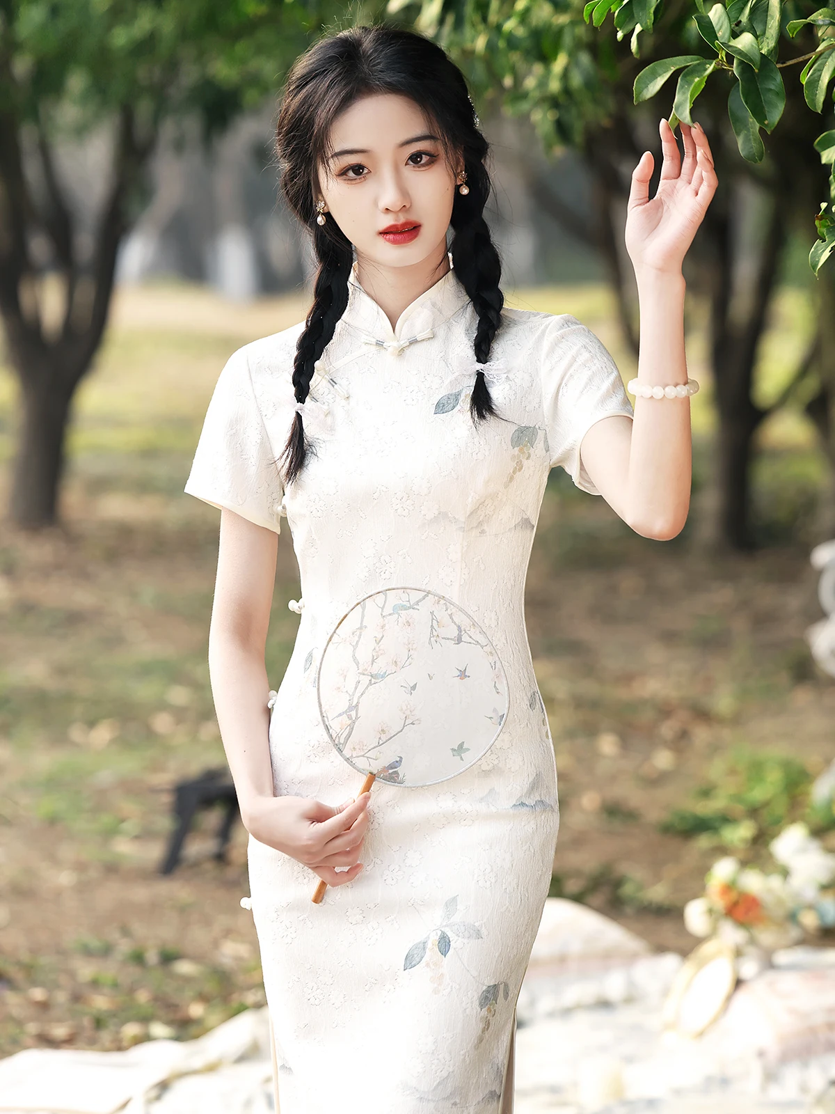 Young Lady Style Full Flower Cotton Long Cheongsam Spring and Summer New Daily Wearable Elegant Dress