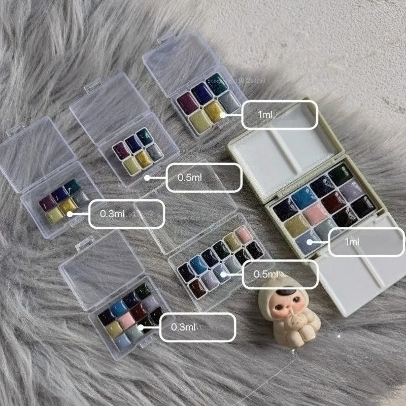 12colors 1ml Tri-fold Plastic Box Charcoal Powder Pearlescent Solid Watercolor Artist Transparency Color Sketch Painting Pigment