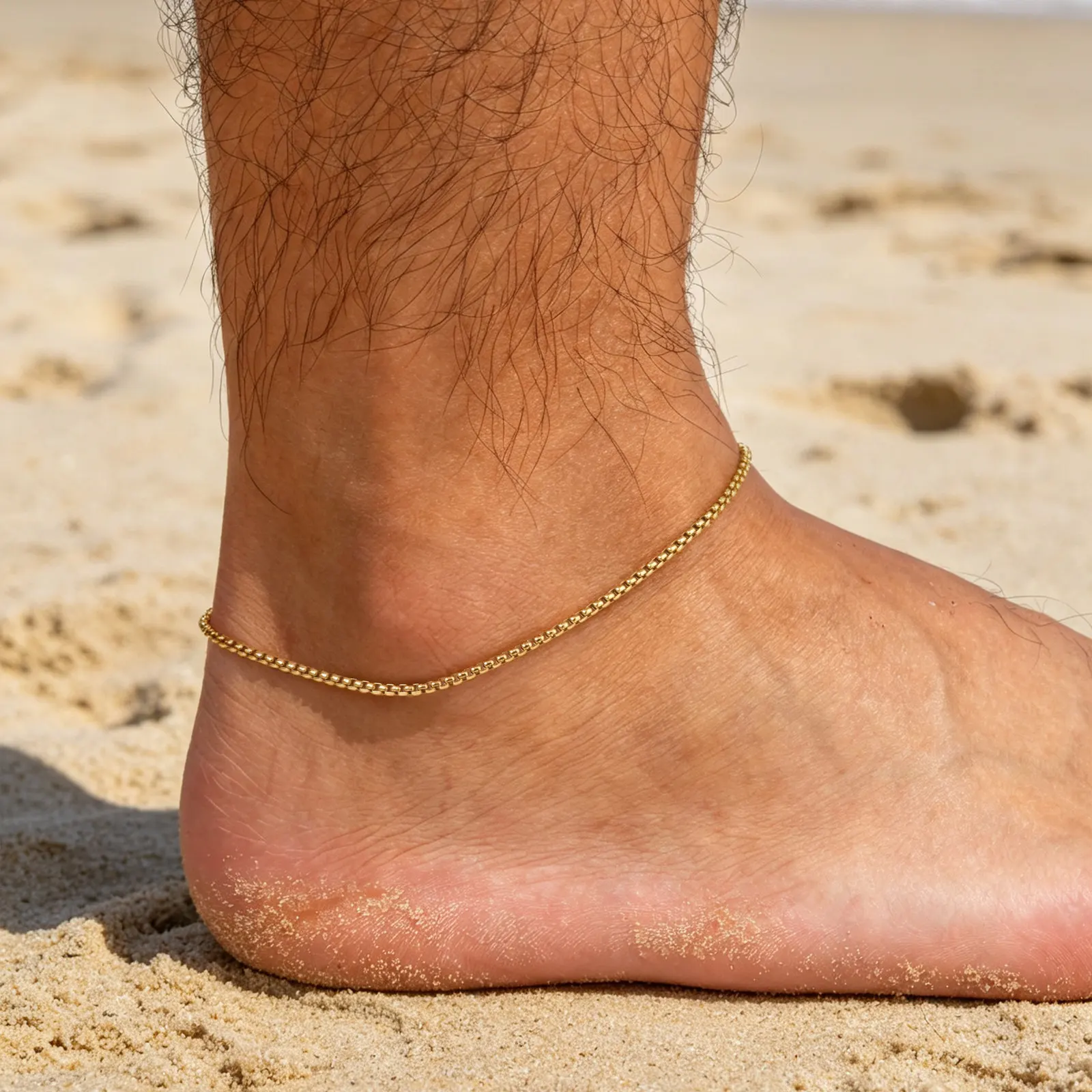Vnox Edelstahl Fußkettchen in Goldfarbe für Männer, Verstellbare Gliederkette, Wasserdichter Strand-Fußschmuck, Urlaubsgeschenk – Detail 4