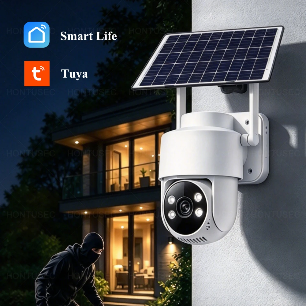 Tuya Smart Life Solar Powered WiFi Camera 3MP Outdoor Waterproof Two Way Audio Color Night Vision Siren Alarm Solar Camera