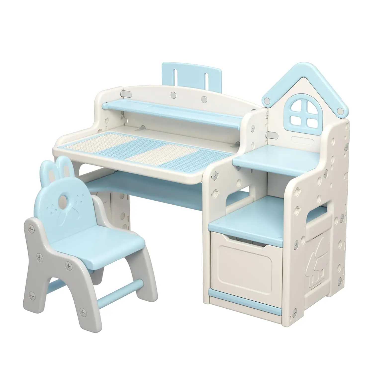 

Kids 3 in 1 Multifunctional Desk, Kids Activity Table, Children Height Adjustable Learning Desk with Chair Set (QB-002-B Blue)
